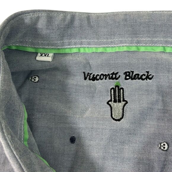 Visconti Black Button Up Shirt Polka Dots Skull Multicolored Size 2XL Flip Cuff - Picture 8 of 11